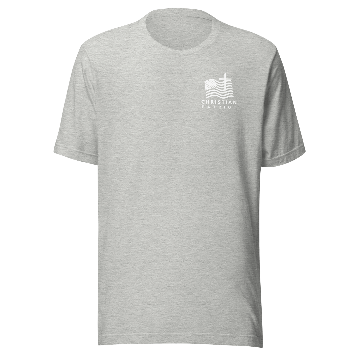 Gray t-shirt with a logo and text on a white background