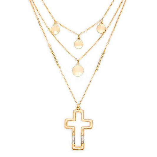 Gold necklace with cross pendant on a white background