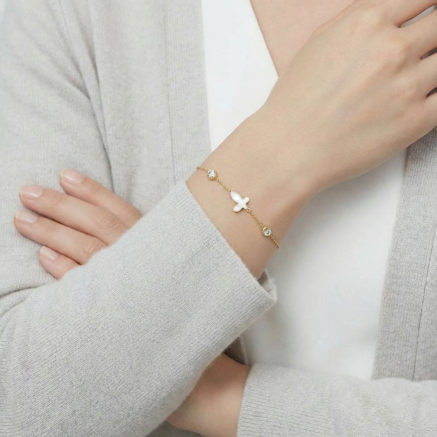 Butterfly Mother of Pearl Cross Bracelet