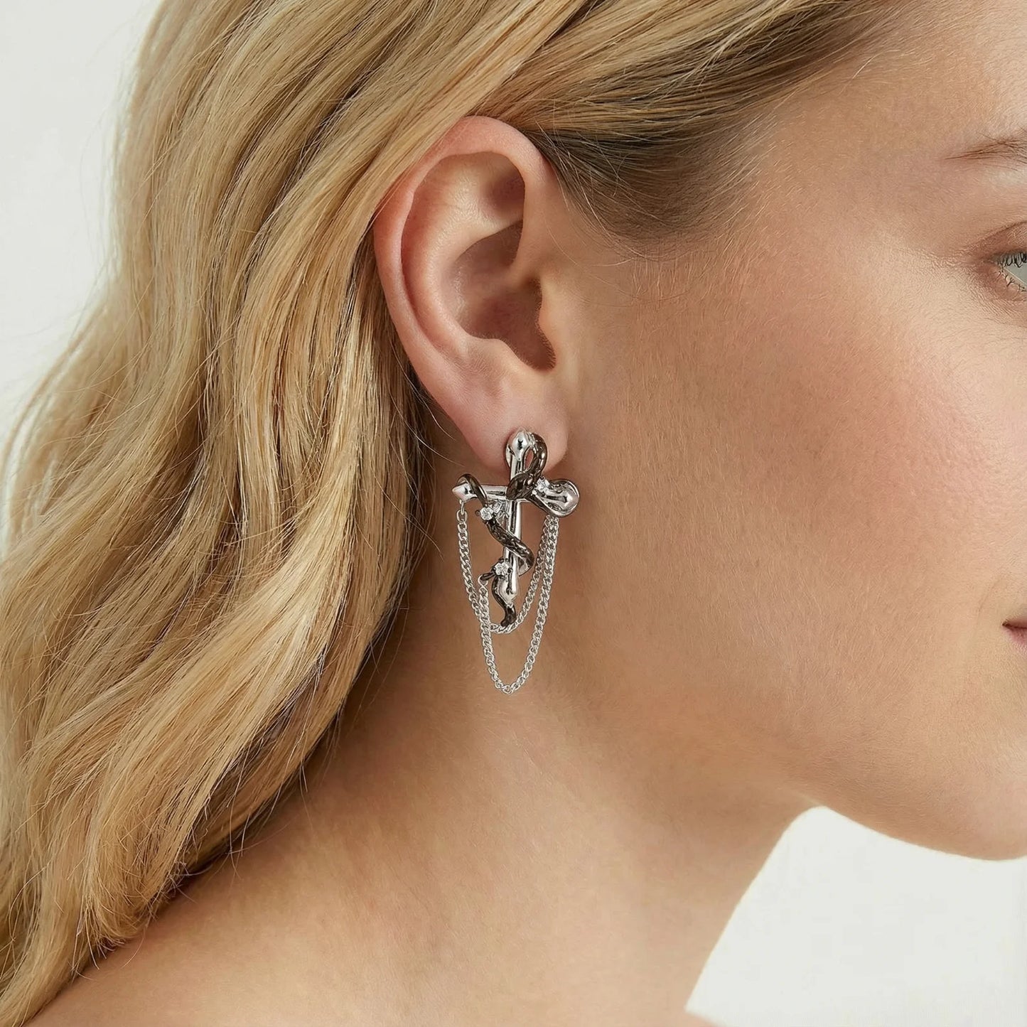 Cross & Chain Serpent Drop Earrings