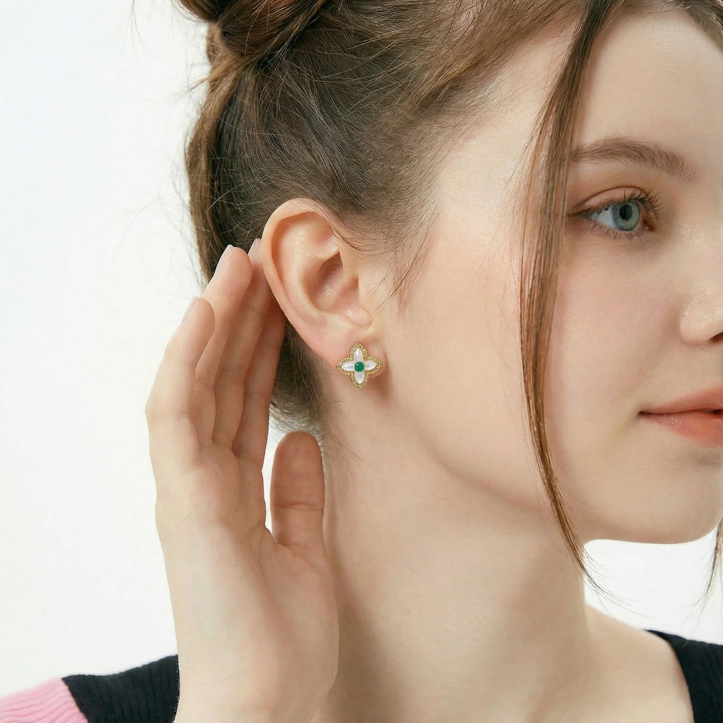 Emerald Grace Clover Stud Earrings