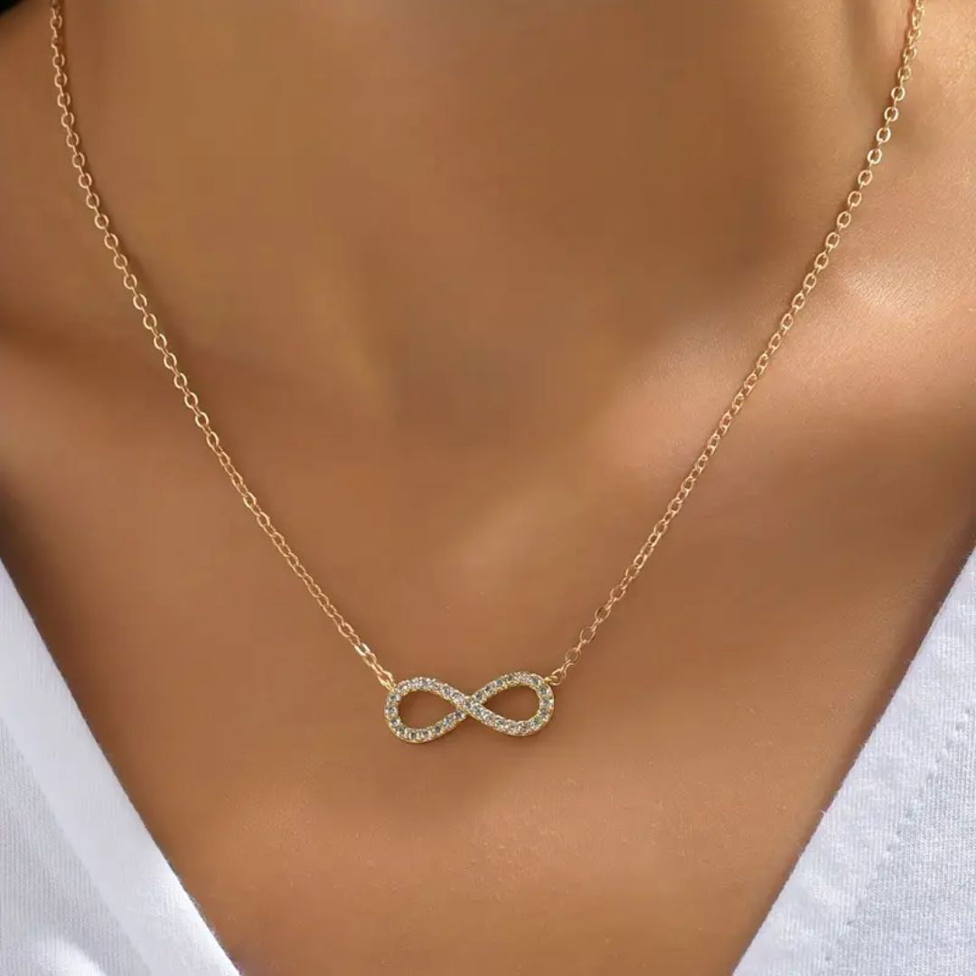 infinity symbol necklace on model