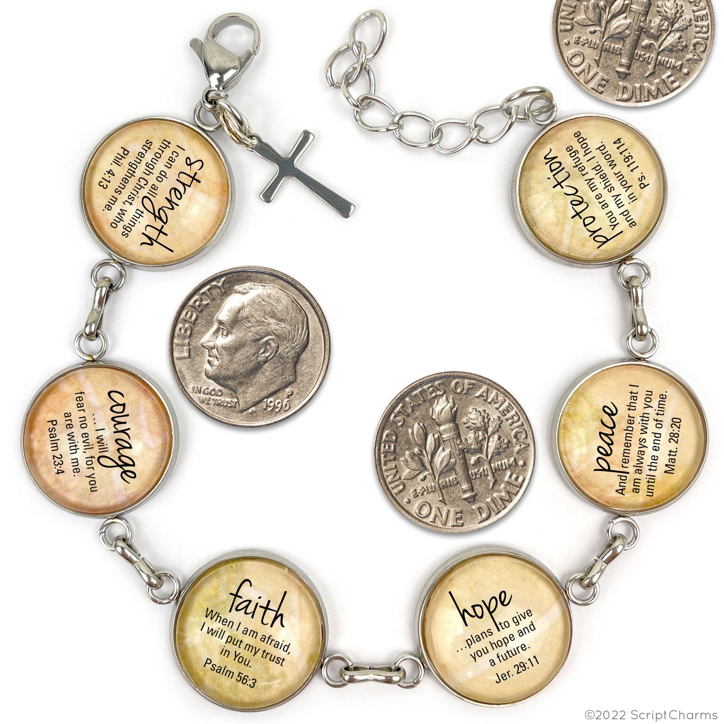 Serenity prayer bracelet with size comparison