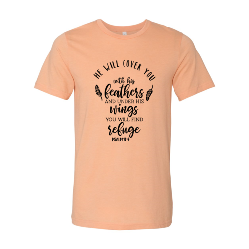 Peach t-shirt with motivational text design on a white background