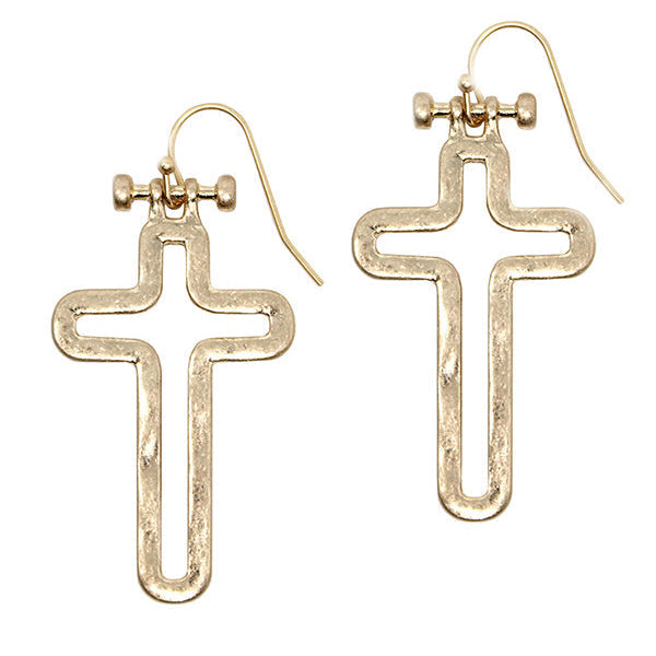 hammered metal cross earrings