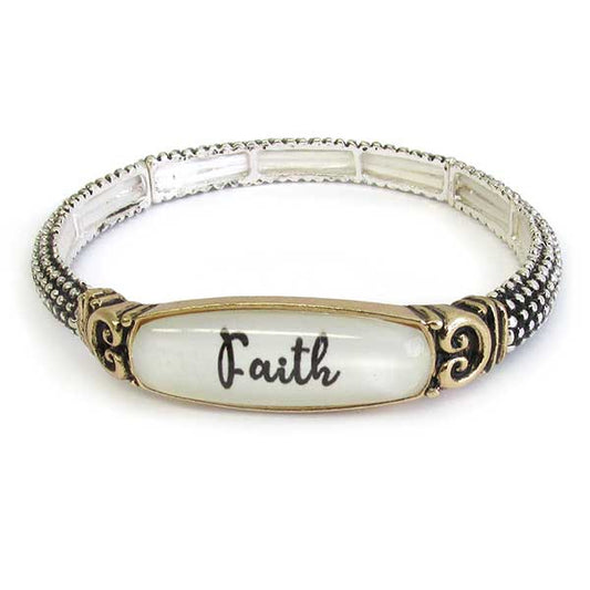 Bracelet with 'Faith' engraving on a white background